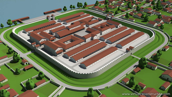 Virtual reconstruction of the Albertfalva fort. View from northwest.